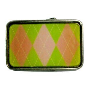 Vintage Metal Belt Buckle Green Pink Argyle New Old Stock Canada